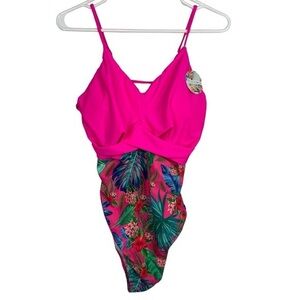 Binlowis Pink Floral One Piece Swimsuit